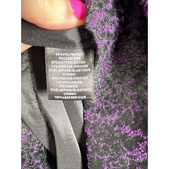 Lafayette 148 New York Jacquard Leather Trim Zip Stretch Pencil Skirt Size 8 - Picture 10 of 11